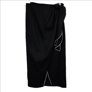 NWT H&M Black Linen white trim wrap midi pencil skirt